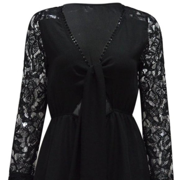 boho Lacey Sleeved Black Romper - Picture 6 of 6